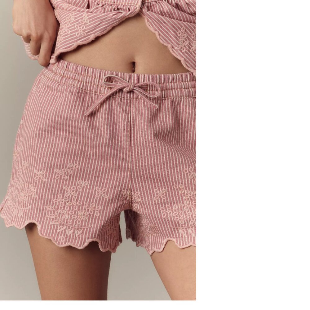 Anthropologie Damson Madder Lana Embroidered Pull-On Shorts 8 new with tag RED - Picture 2 of 6